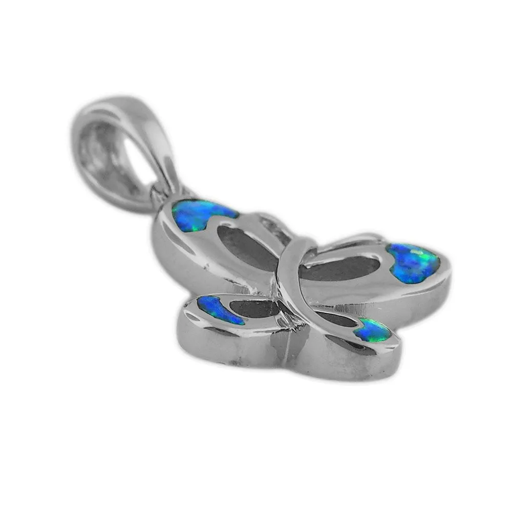 Sterling Silver Synthetic Blue Opal Butterfly Pendant