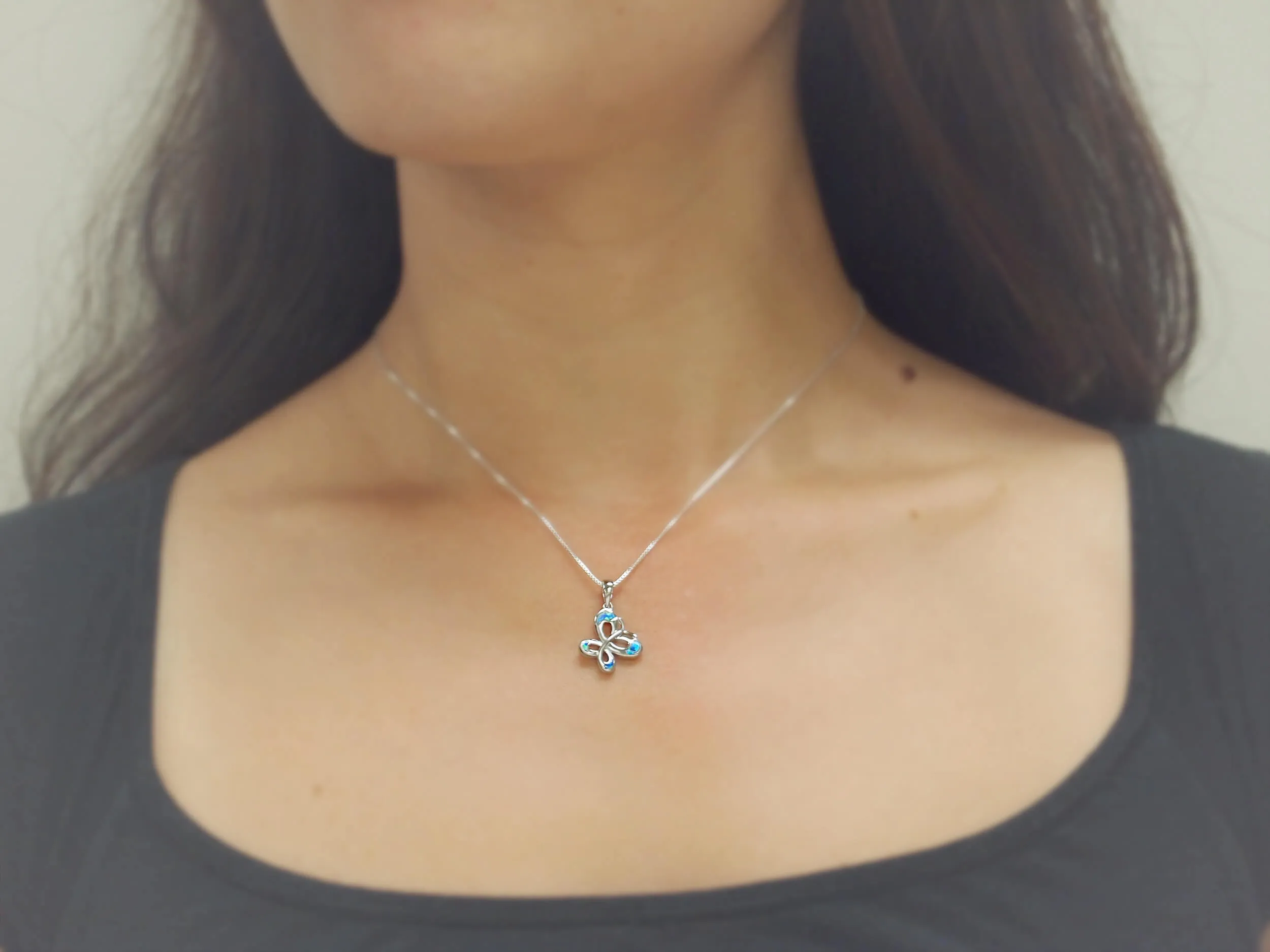 Sterling Silver Synthetic Blue Opal Butterfly Pendant