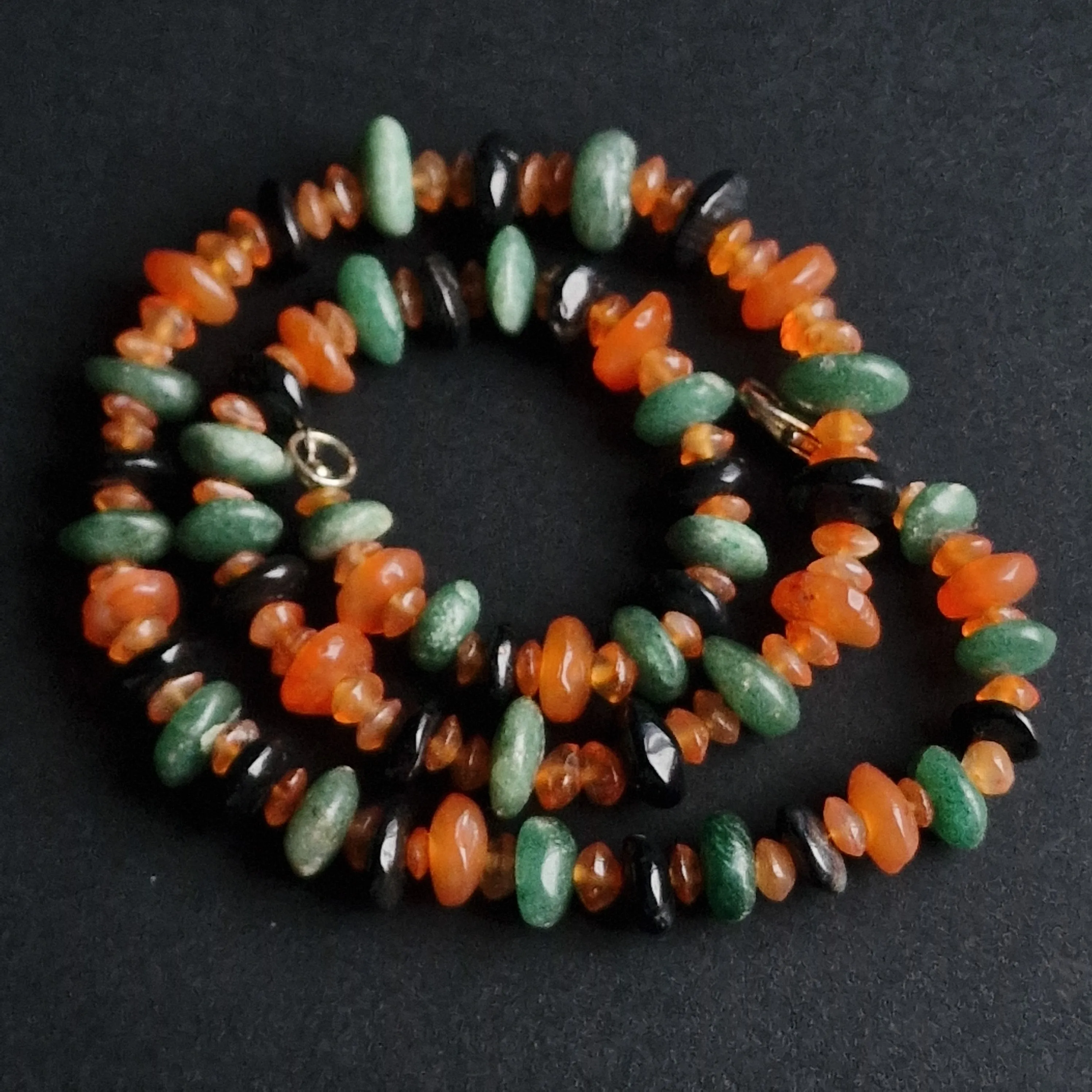 Stunning Carnelian Black Onyx Aventurine Beaded Silver Necklace