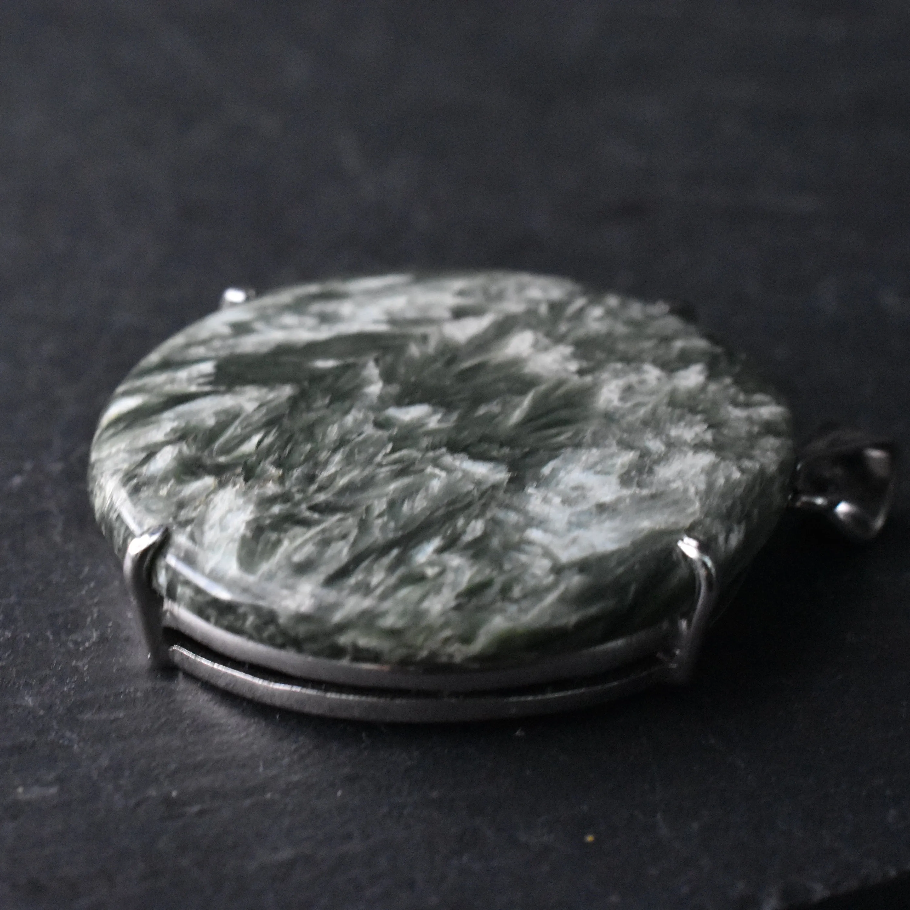Stunning Statement Piece Green Seraphinite Silver Sterling 925 Pendant