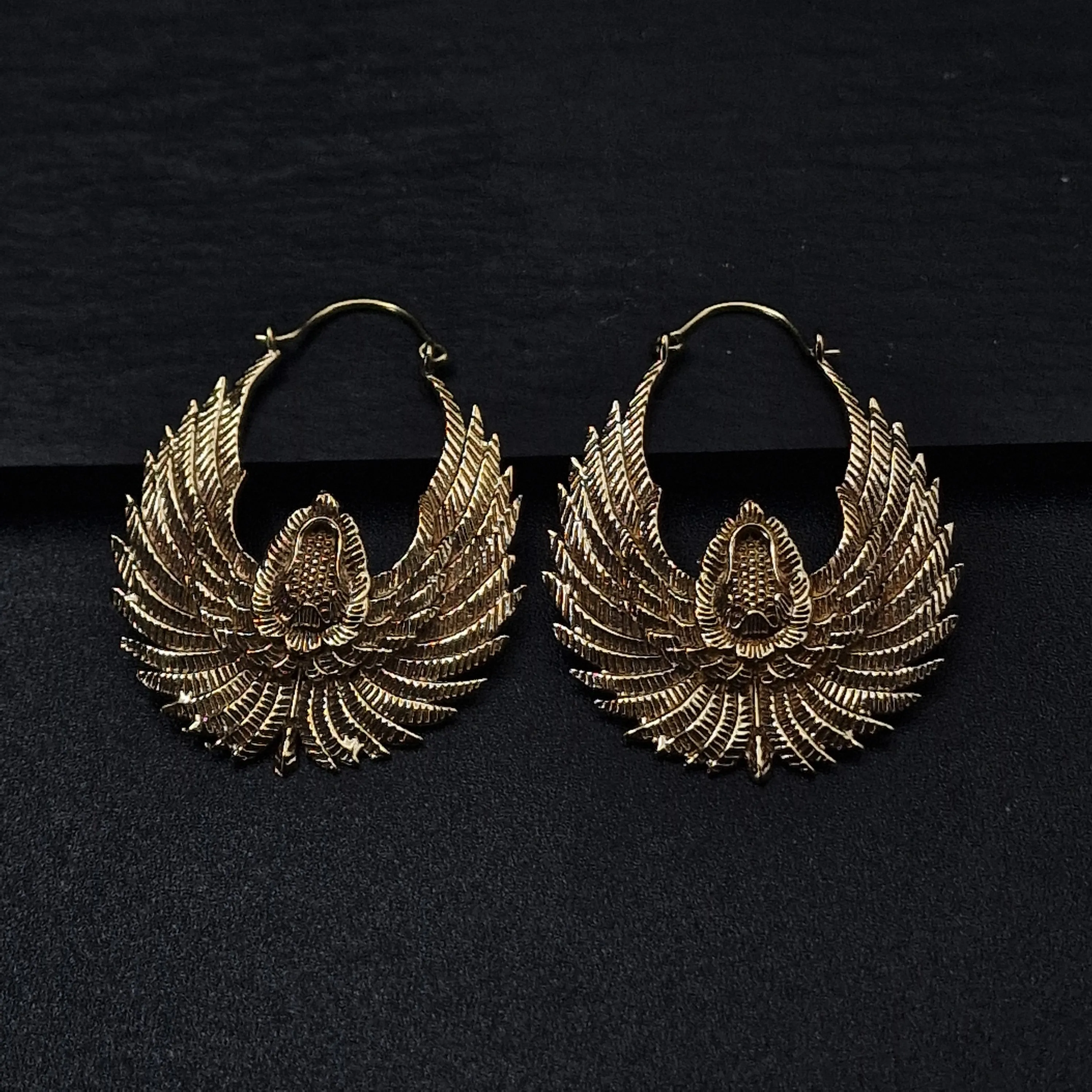 Unique Winged Tribal Hoop Boho Handmade Earrings