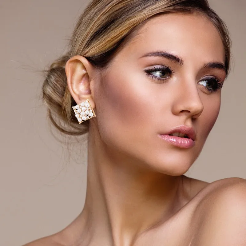 Women's Square Pearl Earrings