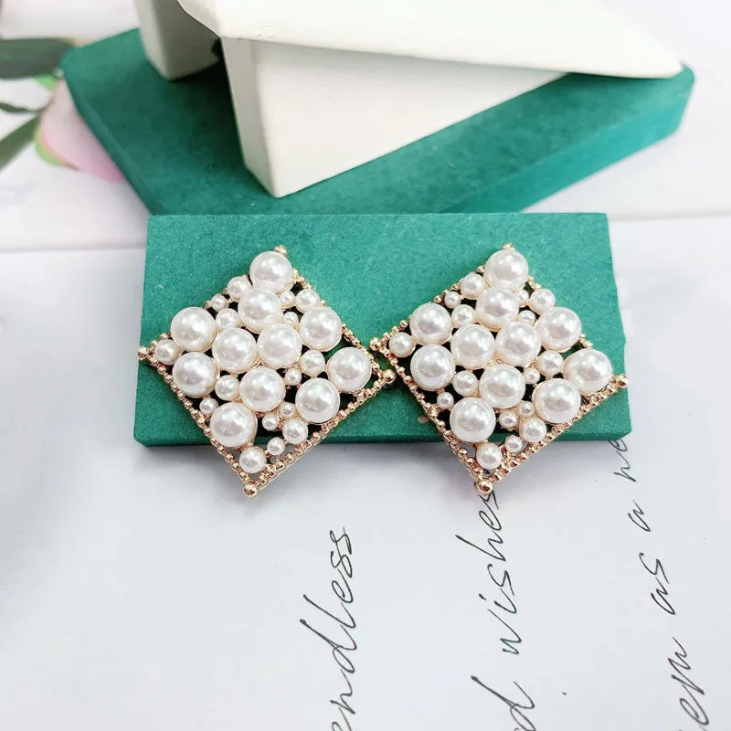 Women's Square Pearl Earrings
